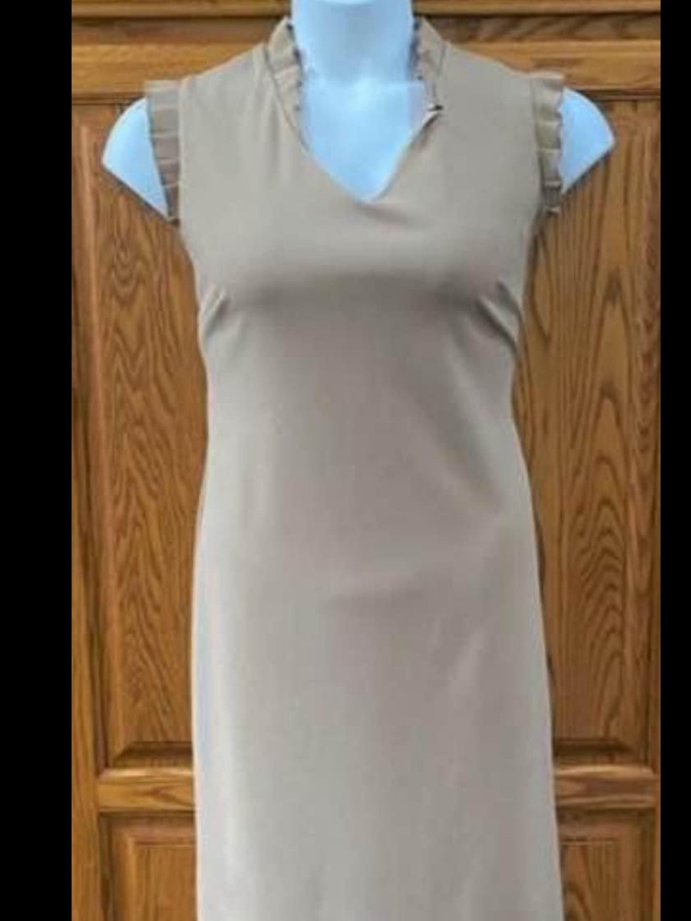 Sleeveless V-Neck Tan Shift Dress